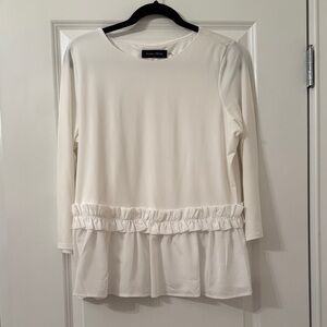 NWOT Elegant White Ruffled Top Sz L